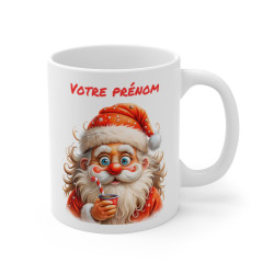 Mug de Noël Personnalisable - Tasse en Céramique avec Père Noël Joyeux et Prénom - Cadeau Festif Unique