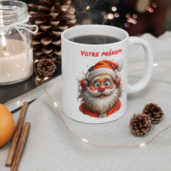 Mug Personnalisé de Noël avec Père Noël Écouteurs - Tasse en Céramique avec Prénom - Cadeau Musical Festif