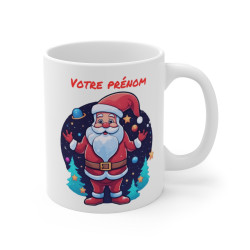 Mug Personnalisé de Noël avec Père Noël Galactique - Tasse en Céramique avec Prénom - Cadeau Festif et Fantastique