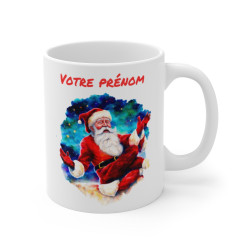 Mug de Noël Personnalisé - Père Noël Méditatif en Céramique - Prénom au Choix
