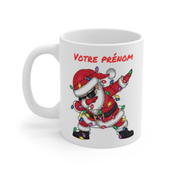 Mug de Noël Personnalisé - Père Noël qui Dab avec Lumières Festives - Prénom au Choix