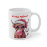 Mug de Noël Personnalisé - Vache Écossaise Cool avec Bonnet de Noël et Bulle de Chewing-Gum - Prénom au Choix