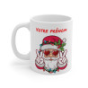 Mug de Noël Personnalisé - Père Noël Cool avec Signes de Paix et Lunettes Cœur - Prénom au Choix