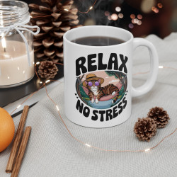 Mug Tasse Animal Relax "No Stress" avec Chat Détendu – Tasse en Céramique Anti-Stress –Idée Cadeau Originale