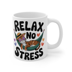 Mug Animal "No Stress" avec Chat Cool en Hamac - Tasse en Céramique Anti-Stress - Idée Cadeau pour les Moments de Détente