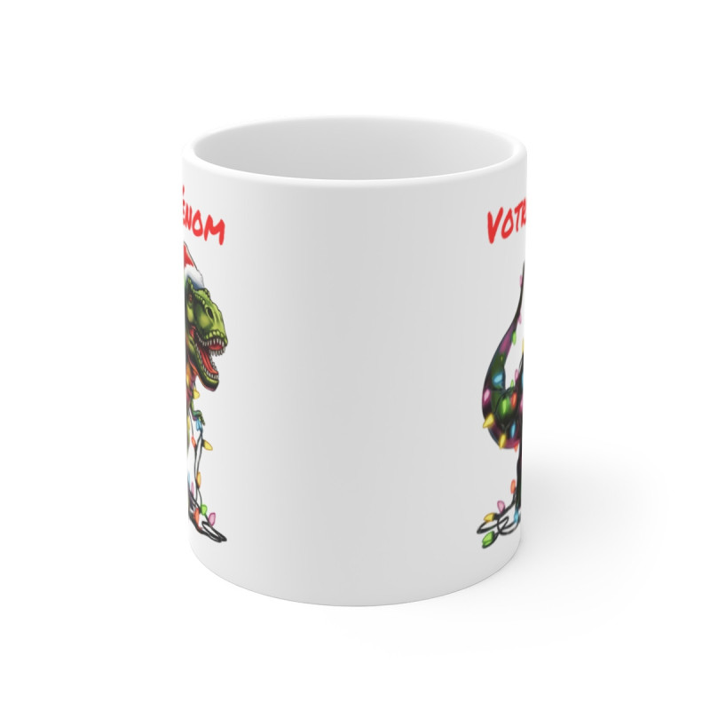 Mug Personnalisé T-Rex de Noël avec Guirlande Lumineuse - Cadeau Original et Festif pour les Amoureux des Dinosaures