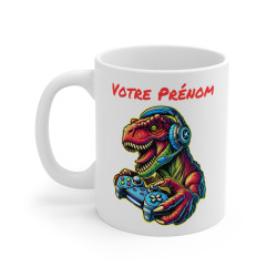 Mug Gamer T-Rex Personnalisé - Tasse Dino avec Manette - Cadeau Fun pour les Amateurs de Jeux Vidéo