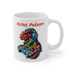 Mug Gamer T-Rex Personnalisé - Tasse Dino avec Manette - Cadeau Fun pour les Amateurs de Jeux Vidéo