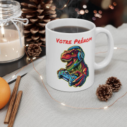 Mug Gamer T-Rex Personnalisé - Tasse Dino avec Manette - Cadeau Fun pour les Amateurs de Jeux Vidéo