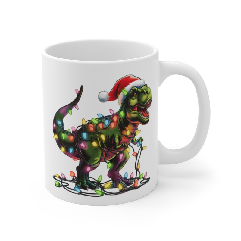 Mug Noël T-Rex avec Guirlande Lumineuse - Tasse Festive et Fun - Idée Cadeau Originale pour enfants et adultes
