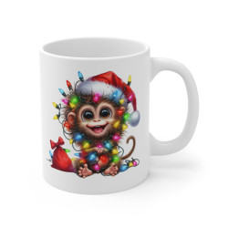 Mug Singe de Noël avec Guirlandes - Tasse Mignonne et Festive - Cadeau Idéal pour les Fêtes