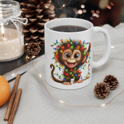 Mug Singe de Noël Lumineux - Tasse Amusante et Mignonne - Cadeau Parfait pour les Fêtes