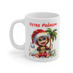 Mug Personnalisé Singe de Noël - Tasse Festive avec Prénom - Cadeau Unique pour les Fêtes