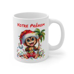 Mug Personnalisé Singe de Noël - Tasse Festive avec Prénom - Cadeau Unique pour les Fêtes