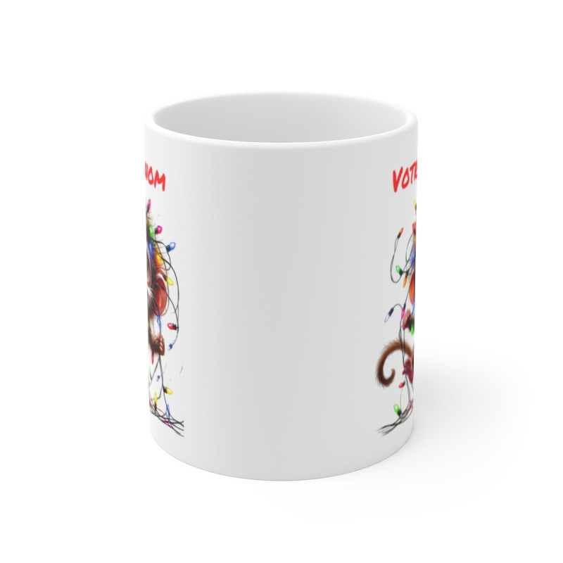 Mug Personnalisé Singe de Noël - Tasse Festive avec Prénom - Cadeau Mignon pour les Fêtes
