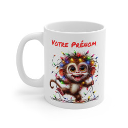 Mug Personnalisé Singe de Noël - Tasse Festive avec Prénom - Cadeau Mignon pour les Fêtes
