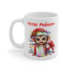 Mug Personnalisé Singe de Noël - Tasse Festive avec Prénom - Idée Cadeau Mignon pour les Fêtes