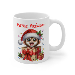 Mug Personnalisé Singe de Noël - Tasse avec Prénom - Cadeau Festif et Mignon pour les Fêtes