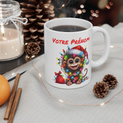Mug Tasse Personnalisé Singe de Noël - Tasse Festive avec Prénom - Cadeau Unique et Mignon pour les Fêtes