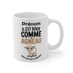Mug Personnalisable "Il est doux comme un agneau, mais faut pas le chercher" - Cadeau Humoristique et Adorable