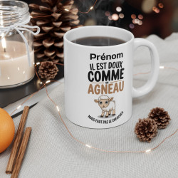Mug Personnalisable "Il est doux comme un agneau, mais faut pas le chercher" - Cadeau Humoristique et Adorable