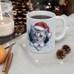 Mug Tasse Chat  "Chaton Noël - Douceur et Fêtes" - Cadeau Mignon et Festif pour Noël