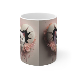 Mug Tasse Animal "Chaton Cœur de Roses - Douceur Féline" - Cadeau Poétique et Émotionnel
