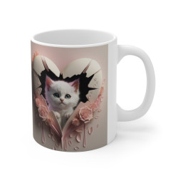 Mug Tasse Animal "Chaton Cœur de Roses - Douceur Féline" - Cadeau Poétique et Émotionnel