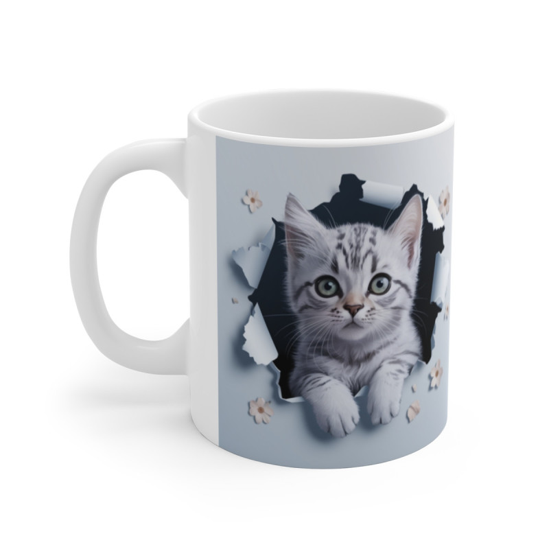 Mug Tasse "Chaton et Fleurs - Douceur et Élégance Féline" - Idée cadeau pour Amoureux des Chats