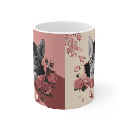 Mug Tasse "Chat et Roses Romantiques - Élégance et Tendresse" - Idée Cadeau pour Amoureux des Chats
