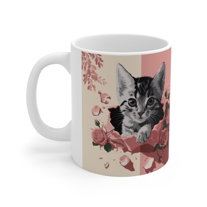 Mug Tasse "Chat et Roses Romantiques - Élégance et Tendresse" - Idée Cadeau pour Amoureux des Chats