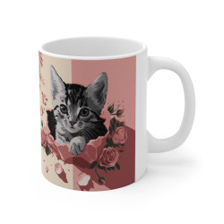 Mug Tasse "Chat et Roses Romantiques - Élégance et Tendresse" - Idée Cadeau pour Amoureux des Chats