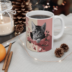 Mug Tasse "Chat et Roses Romantiques - Élégance et Tendresse" - Idée Cadeau pour Amoureux des Chats