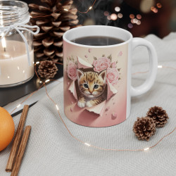 Mug "Chaton et Roses - Douceur et Élégance" - Cadeau Félin et Floral pour enfants et adultes