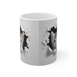 Mug "Tasse Animal Chaton et Fleurs Blanches" - Douceur et Élégance Féline pour enfants et adultes