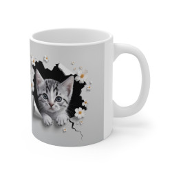 Mug "Tasse Animal Chaton et Fleurs Blanches" - Douceur et Élégance Féline pour enfants et adultes