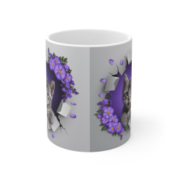 Mug Tasse Animal Chat "Chaton et Fleurs Violettes" - Élégance Féline et Florale pour enfants et adultes