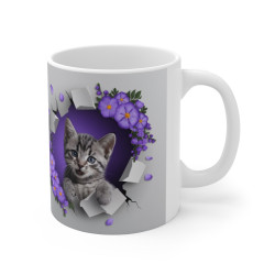 Mug Tasse Animal Chat "Chaton et Fleurs Violettes" - Élégance Féline et Florale pour enfants et adultes