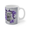Mug Tasse Animal "Chaton Gris et Fleurs Violettes" - Élégance et Douceur pour enfants et adultes