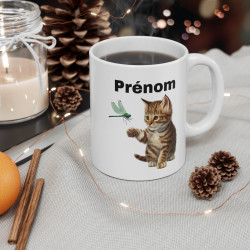 Mug Tasse Personnalisable Personnalisé Chat et Libellule - Cadeau Unique pour Amoureux des Animaux