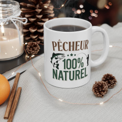 Mug Tasse à Café "Pêcheur 100% Naturel" – Idée Cadeau Originale pour Passionnés de Pêche