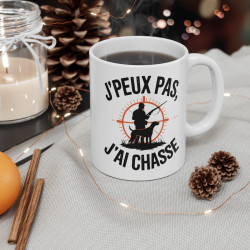 Mug Tasse à Café Humour "J'peux Pas, J'ai Chasse" – Cadeau Original pour Passionnés de Chasse