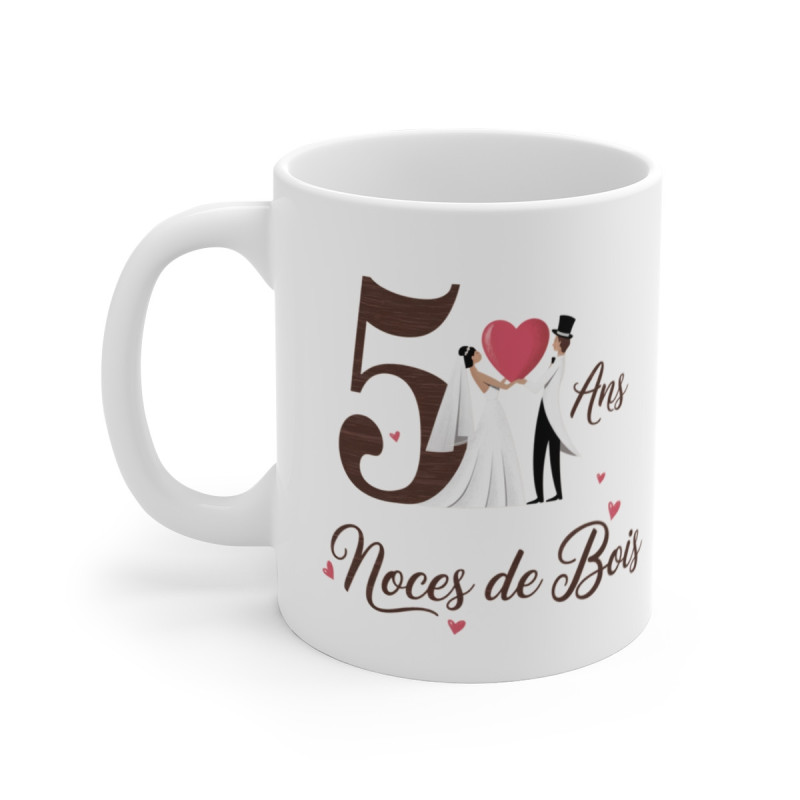 Mug "5 Ans - Noces de Bois" – Cadeau Idéal pour Célébrer 5 Ans de Mariage