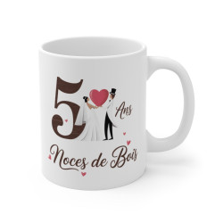 Mug "5 Ans - Noces de Bois" – Cadeau Idéal pour Célébrer 5 Ans de Mariage