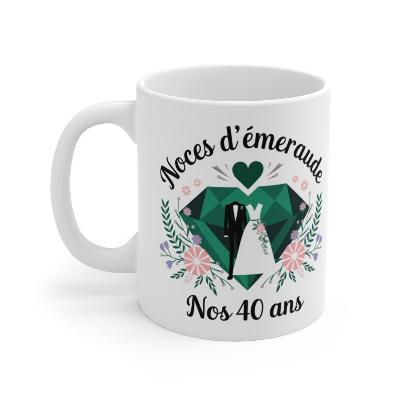 Mug Anniversaire de Mariage – Noces d'Émeraude – 40 Ans d'Amour