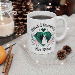 Mug Anniversaire de Mariage – Noces d'Émeraude – 40 Ans d'Amour