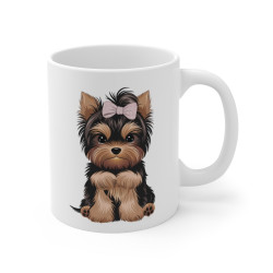 Mug  Tasse Chien Animal Yorkshire à Nœud Rose – Idée Cadeau Originale pour Enfants et Adultes