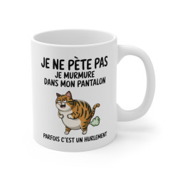 Mug Tasse Humour "Je ne pète pas, je murmure" - Tasse Drôle avec Chat - Idée Cadeau Originale et Rigolote