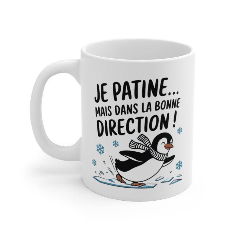 Mug Tasse Animal « Je Patine... Mais Dans la Bonne Direction » – Humour et Motivation avec un Pingouin