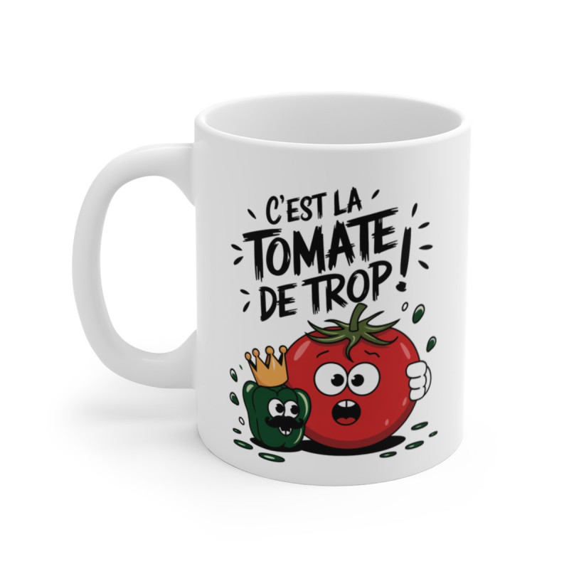 Mug Humour « C’est la Tomate de Trop » – Tasse Originale avec Illustration Légumes Rigolos, pour Amateurs de Blagues !